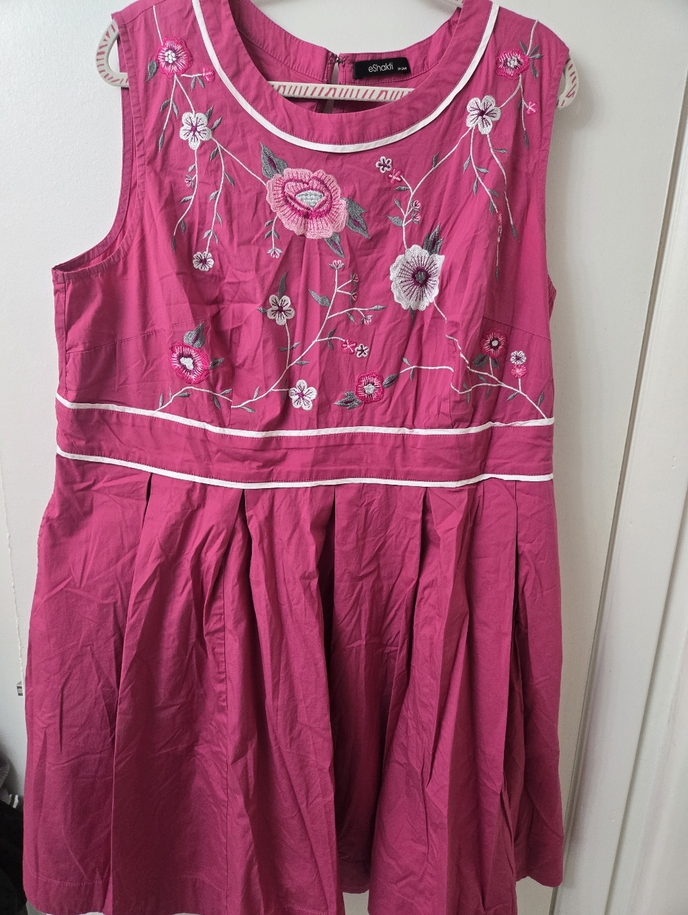 eShakti Pink Embroidered Floral Dress Womens 3X 24W Sleeveless Pleated Fit Flare
